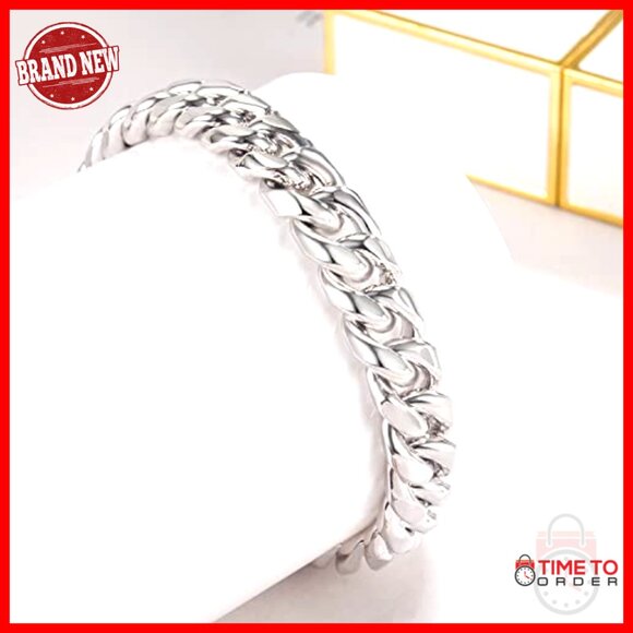 Men\'s 925 Sterling Silver Cuban Chain Bracelet 10MM Wide 8 Inch
